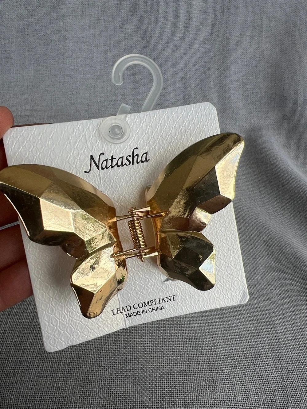 Natasha Gold Butterfly Metal claw jaw hair clip NWT